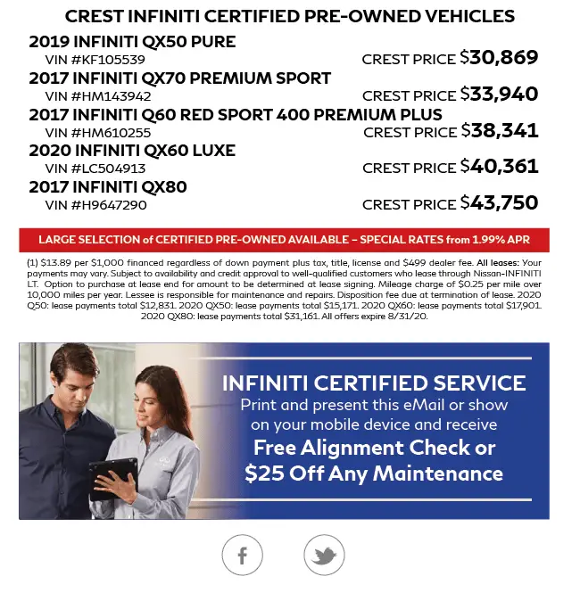 Crest INFINITI is a Frisco INFINITI dealer and a new car and used car ...